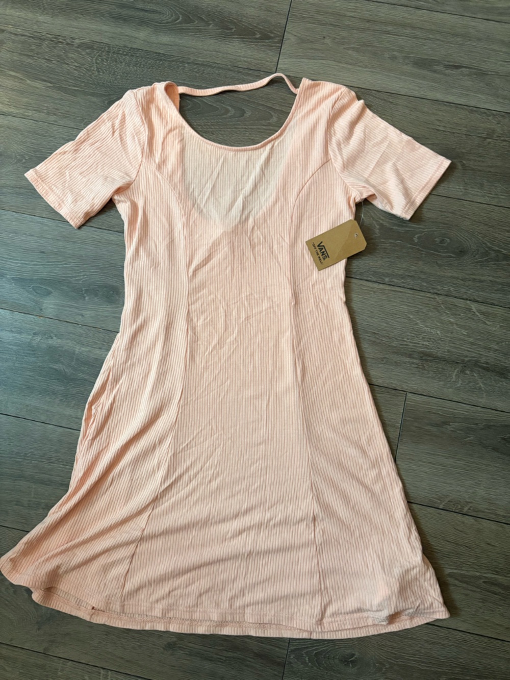 Vans Peach Ribbed Scoop-Neck Short-Sleeve Dress